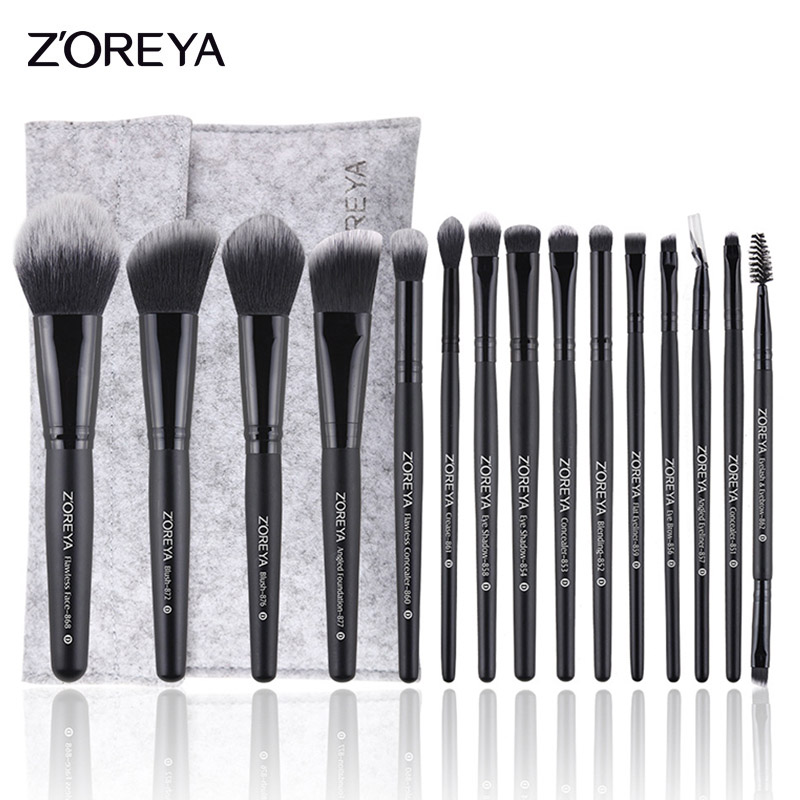 Zoreya-Conjunto de brochas negras de maquillaje, colorete, mezcla de sombras de ojos, delineador de ojos, brocha cosmética, 7/9/15 Uds.: 15pcs with bag