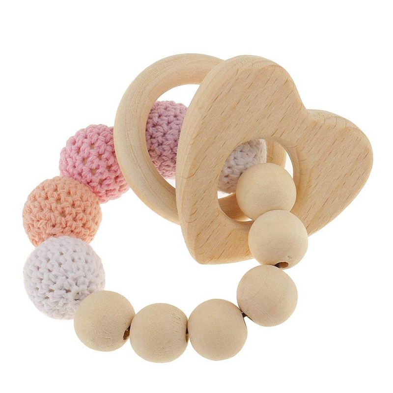 1 pc della perla anelli da dentizione infantile di legno sonaglio giocattolo del bambino dentizione accessori-multicolore-cuore