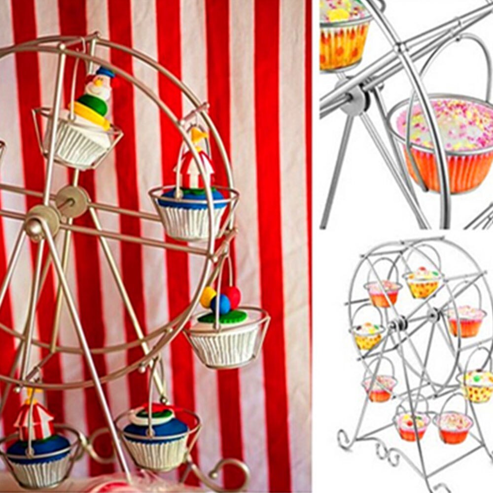 Rvs Cake Display Houder Reuzenrad 8 Cup Cake Stand Draaien Wedding Party Verjaardag Bakken Tools Dessert Decor