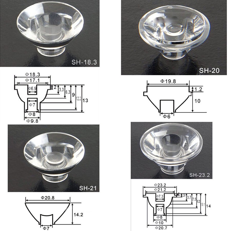 Lente cóncava de 18mm, 20mm, 21mm, 23mm, 24mm, 29mm, 33mm, 36mm, PMMA, COB, LED, condensador de linterna, lente cóncava convexa plana