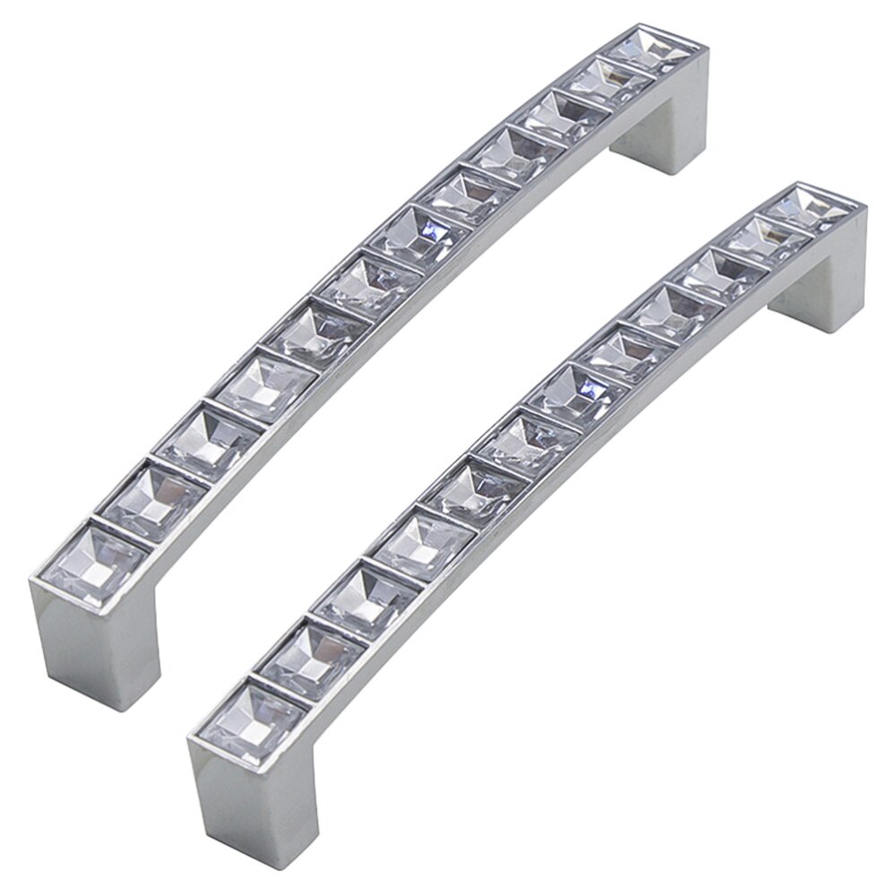 1 Bag/2pcs Durable Crystal U Shaped Door Handle Wardrobe Cabinet Drawer Knobs Handles Furniture (Bright Chrome, Each Handle: White large