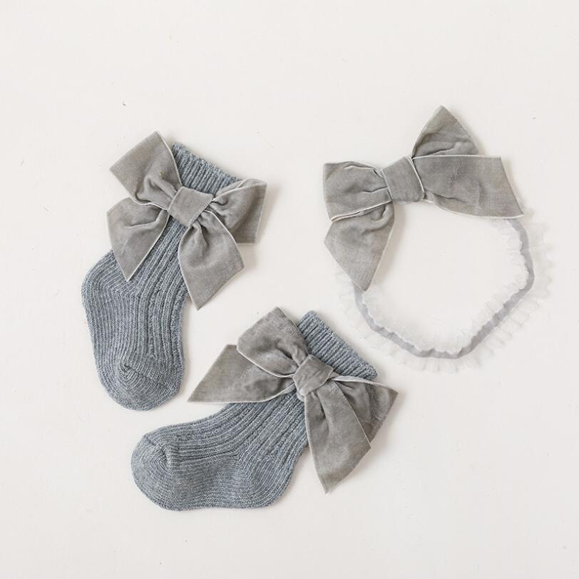 Hiqh Baby Meisjes Sokken Set Herfst Winter Warm Katoenen Geribbelde Enkel Sokken Voor Kinderen Sport Sokken Pasgeboren Baby Hoofddeksels: Grey / 12-18 Months