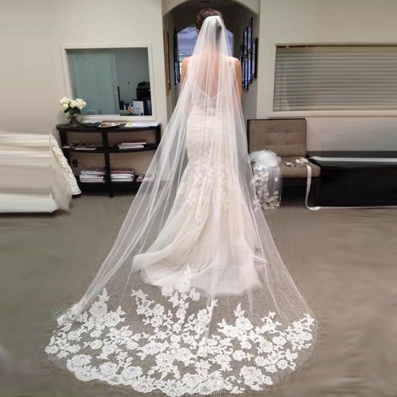 3M nachlaufen Llower Schleier Hochzeit Zubehör Braut Romantische Hochzeit Schleier 1 Schicht Spitze Mit Kamm