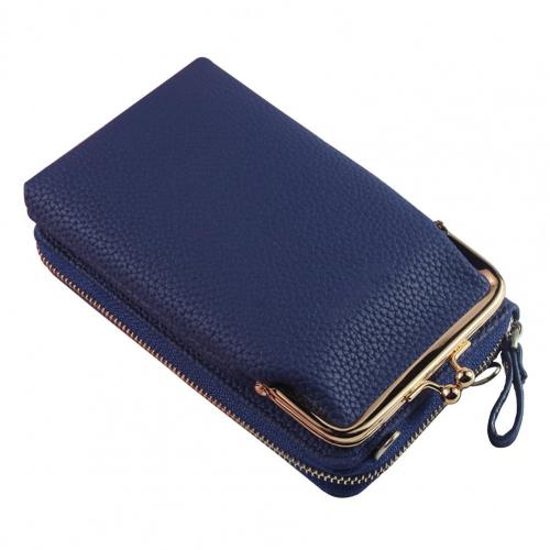 Verkoop! Aankomst Vrouwen Mode Faux Lederen Portemonnee Lange Diagonale Schoudertas Telefoon Rits Clutch: Dark Blue