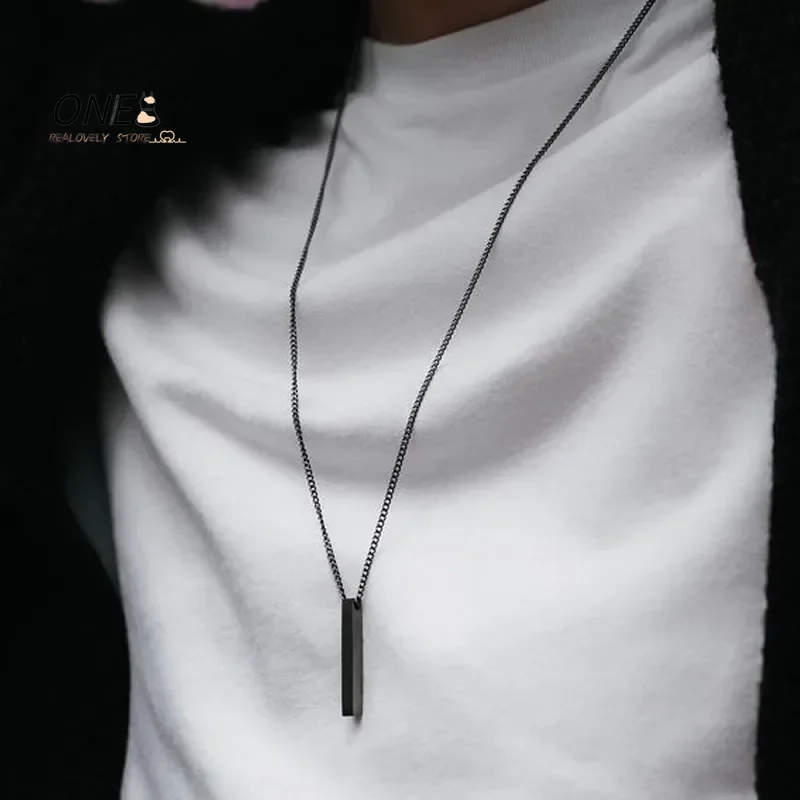 Collares de barra vertical 3D impermeables para hombres, colgante geométrico minimalista de acero inoxidable con cadena de caja, joyería de collar masculino