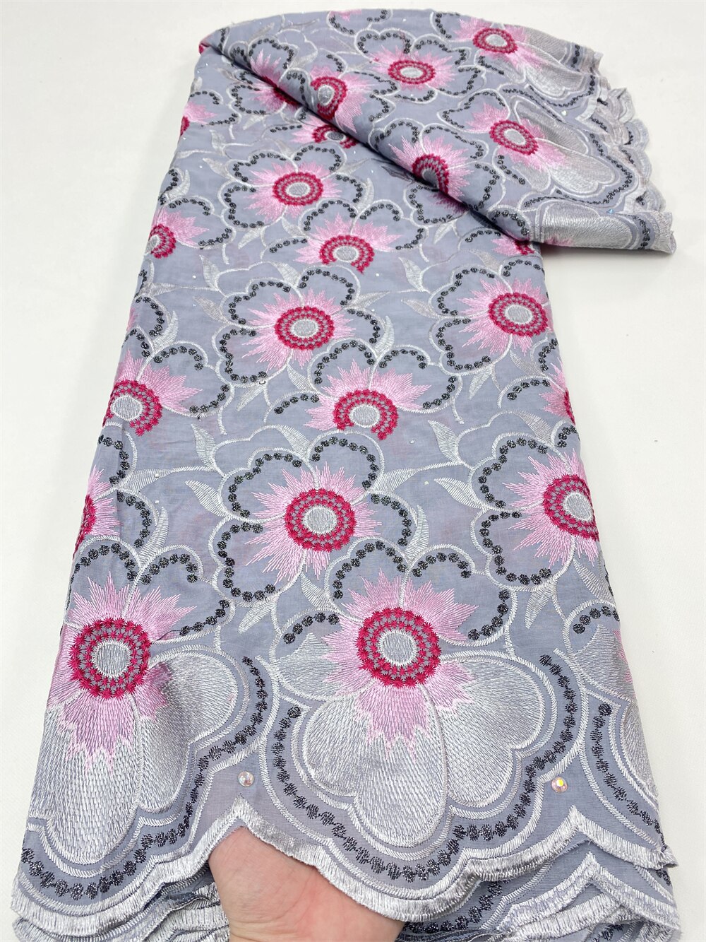 PGC afrykańska bawełna koronki tkaniny 2022 nowy koronka wysokiej jakości francuska nigeryjska koronki tkaniny z kamieniami na wesele 5 metrów YA4849B-1: 1african lace tkanina