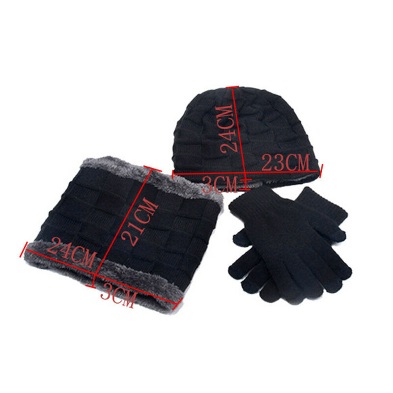 3 stykker 220 vinter varme beanie hatte tørklæde og berøringsskærm handsker sæt til mænd og kvinder vinter varm plaid strik pels cap sæt