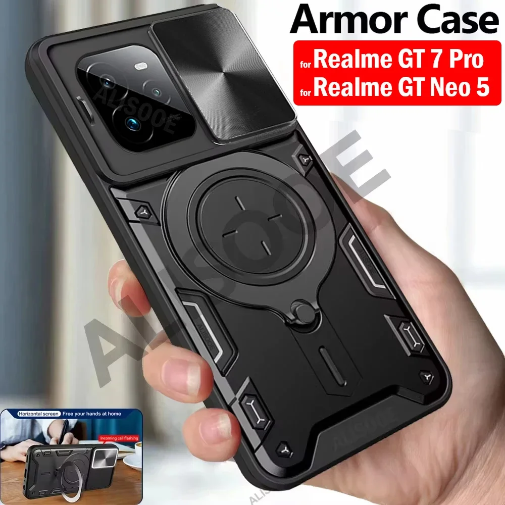 Funda con soporte para cámara deslizante para Realme GT 7 Pro, Funda protectora con soporte magnético para Realme GT7 Pro, Capa de teléfono a prueba de golpes