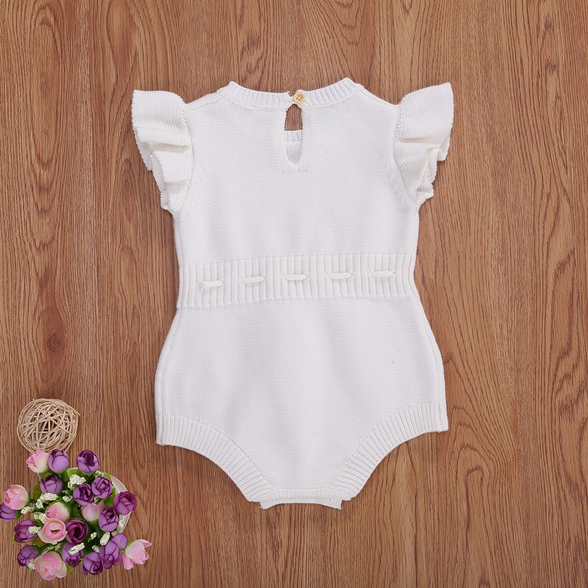 Focusnorm Baby Jongens Meisjes Trui Gebreid Bodysuits Ruches Korte Mouwen Effen Jumpsuits Outfits 3 Kleuren