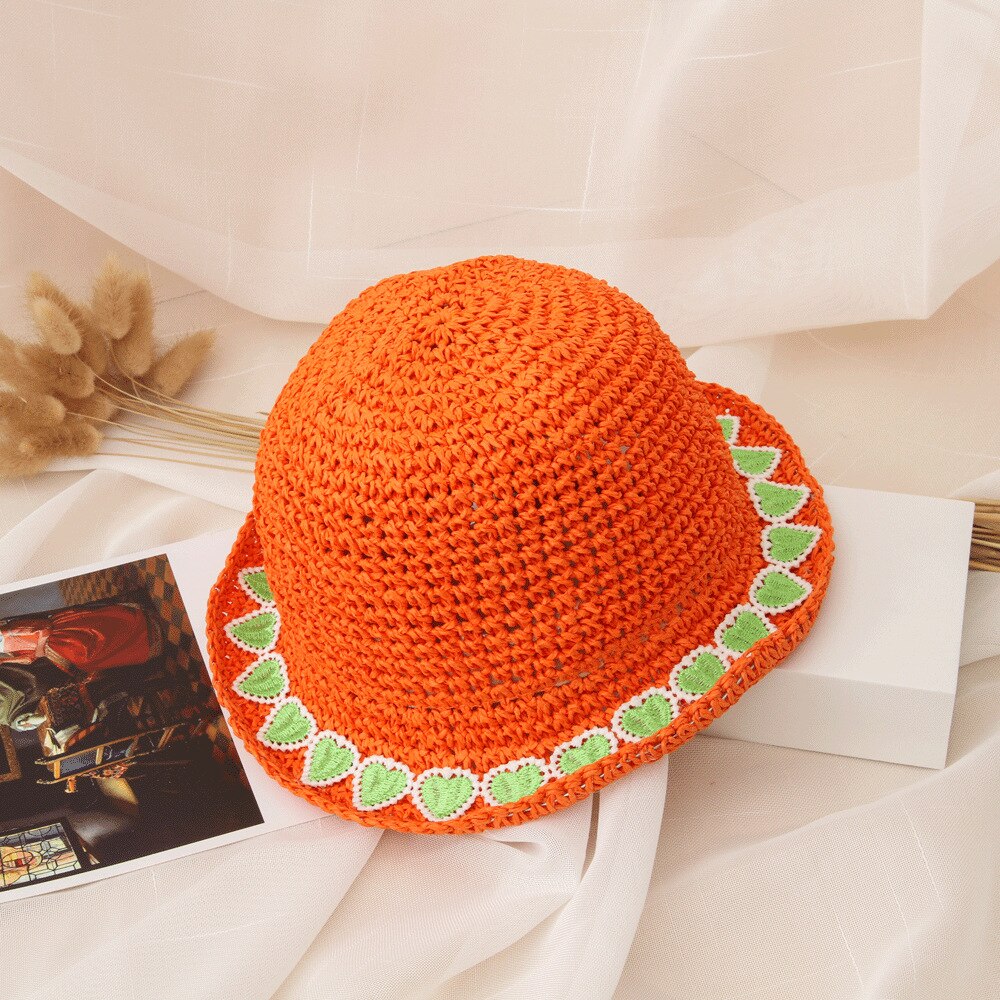 Zomerhoed Kinderen - Cartoon Hart - Strohoed - Zonnebescherming - Casual Strandaccessoires: Oranje