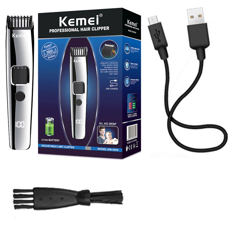 Rechargeable adjustable hair beard trimmer for men adjustable 1mm to 10mm electric hair cutting machine lithium battery: 302S with box