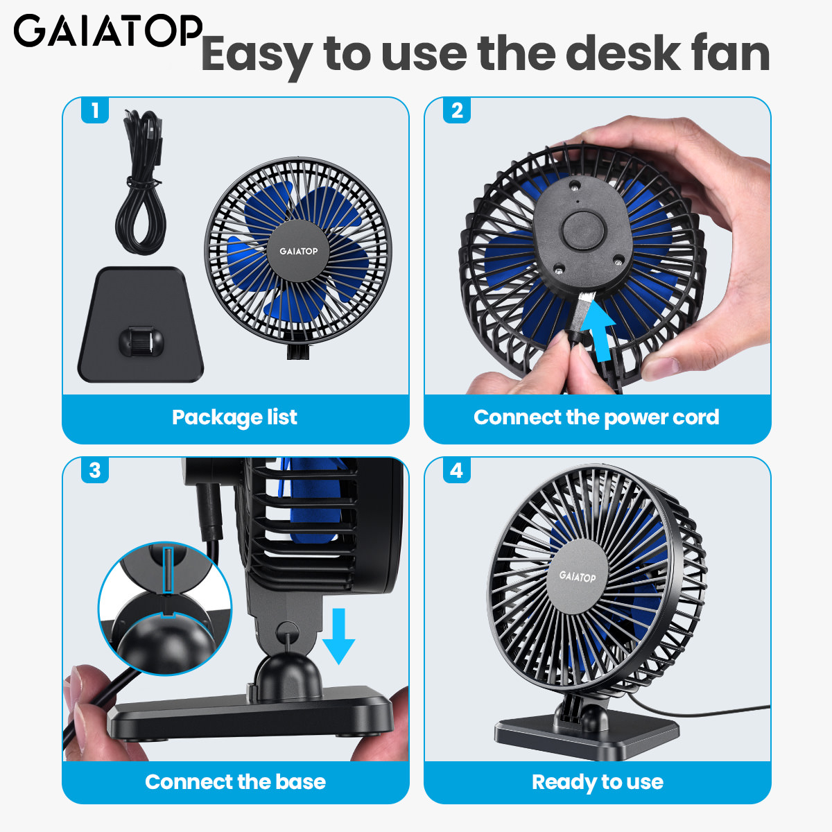 GAIATOP Mini USB-desktopventilator Draagbare ventilator Desktop Office USB Stille koelventilatoren Drie snelheidsaanpassing Geschikt voor thuiskantoor