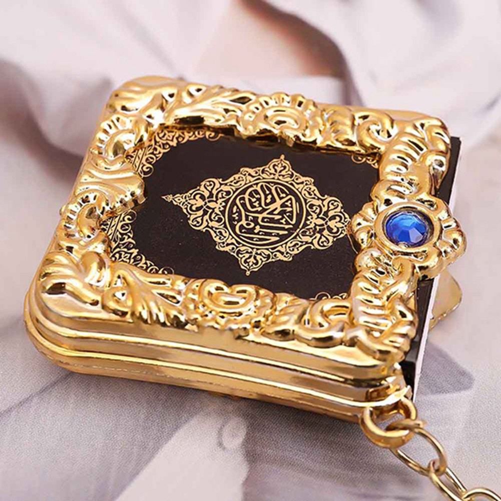 1Pcs Moslim Sleutelhanger Hars Islamitische Mini Ark Koran Boek Real Papier Kan Lezen Hanger Sleutelring religieuze Sieraden