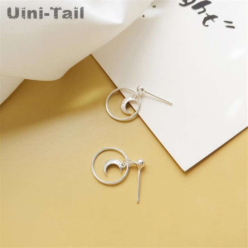 Uini-Tail 925 sterling silver moon circle earrings female temperament trend simple Korean girl ear jewelry GN942