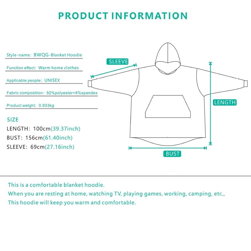 Deken hoodie draagbare deken luie deken trui met capuchon plus fleece capuchon thuis service