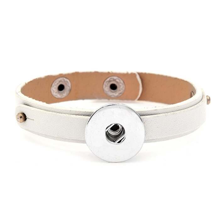 Mode SE0077 Eenvoudige Kleurrijke Leather Snap Armband 21Cm Fit 18Mm Snap Knoppen Sieraden: White