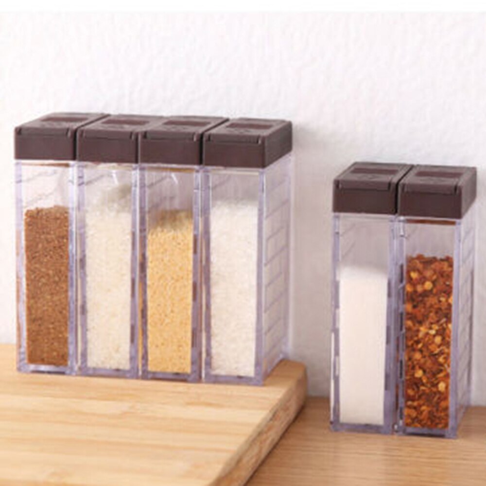 6pcs Transparent Two-Way Open Classification Sorting Box Condiment Dispenser Salt Seasoning Box Kitchen Tool