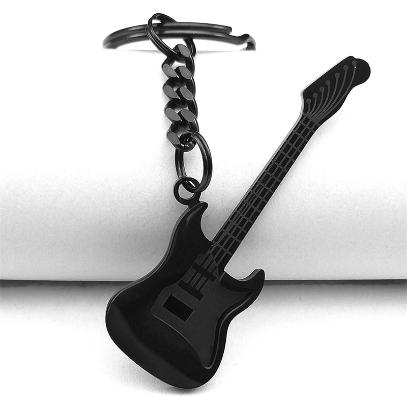 Llavero Musical de guitarra Goth Rock Y2k para mujeres y hombres, llavero con dije de bolsa de música estética negra de acero inoxidable, llaveros de joyería: Blanco