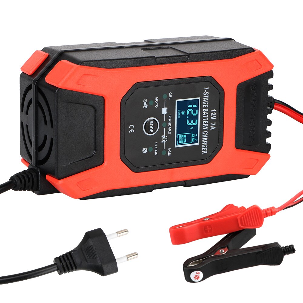 LEEPEE 7 Stage Automatic Smart Car Battery Charger Digital LCD Display 12V 7A Wet Dry Lead Acid Battery-chargers