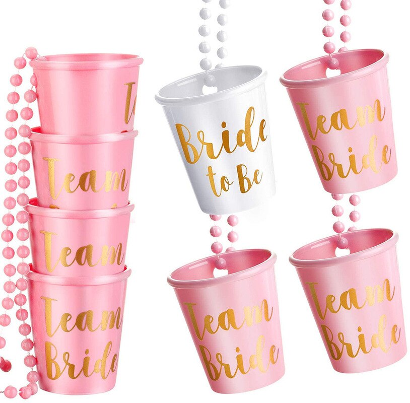 2-6pcs Team Bride To Be Wedding Decoration DIY Plastic Shot Glasses Necklace Bachelorette Party Decor Mariage Bridesmaid