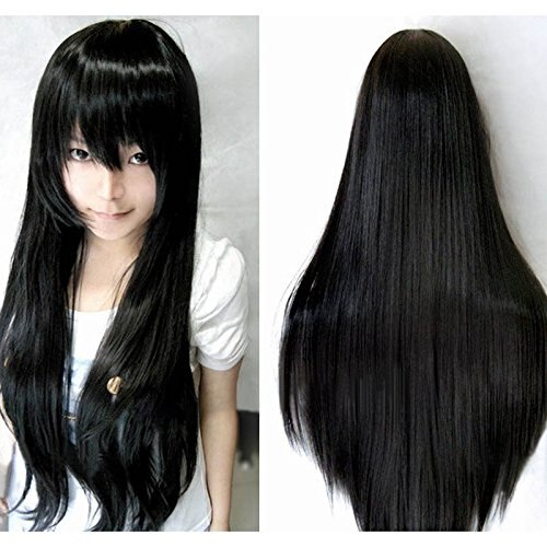 QQXCAIW Long Straight Cosplay Wig Women Costume Party Black Red Ombre Heat Resistant Synthetic Hair Wigs: black