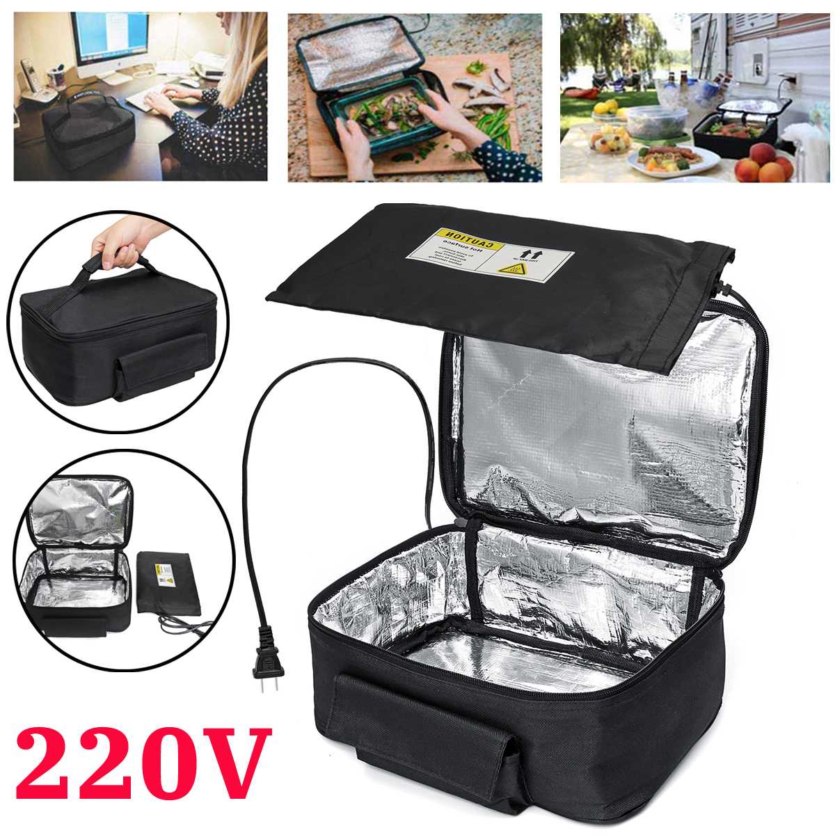 220V/110V Mini Personal Portable Lunch Oven Bag Instant Food Heater Warmer Electric Oven PE Alloy Heating Lunch Box Office
