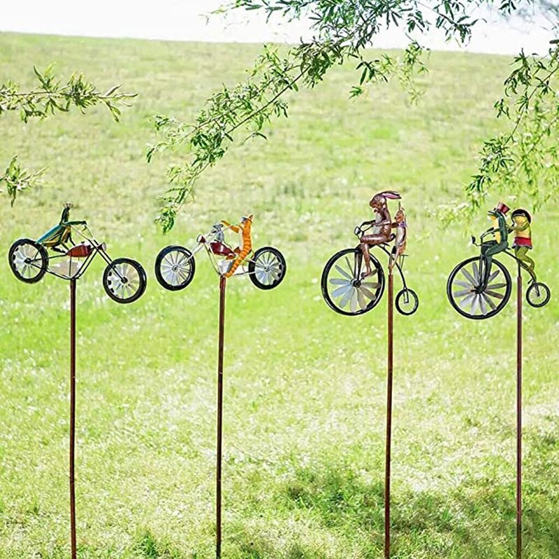 Molino de viento Vintage para bicicleta, estaca de Metal de rana para montar en moto, decoración para patio y jardín, 1 ud.