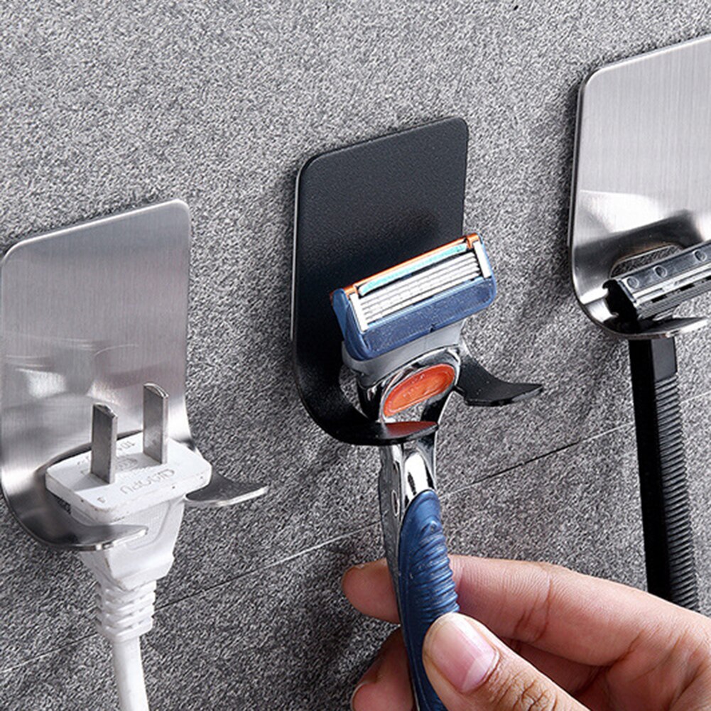 Self-adhesive Razor Bracket for Men's Shaver Holder Shelf Bathroom Razor Holder Wall Storage Hook Stainless Steel Kitchen Hanger