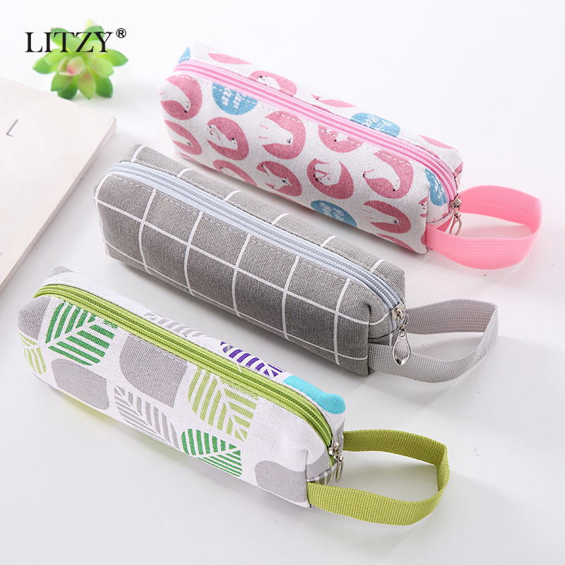Black Canvas Pencil Case Cute Avocado Pencilcase for Cactus School Pencil Box Polar Bear Pencil Bag School Supplies Stationery