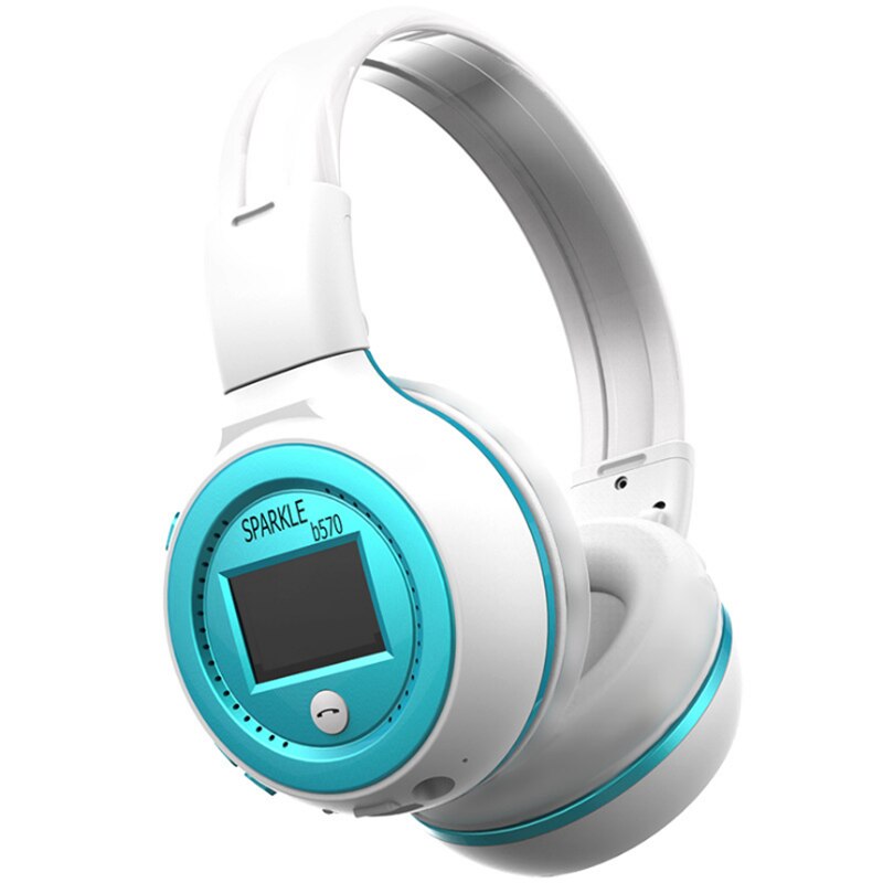 UNITOP ZEALOT-auriculares B570 auriculares inalámbricos con Bluetooth, estéreo, con pantalla LED, para música, soporta tarjeta SD y teléfono móvil: White Blue