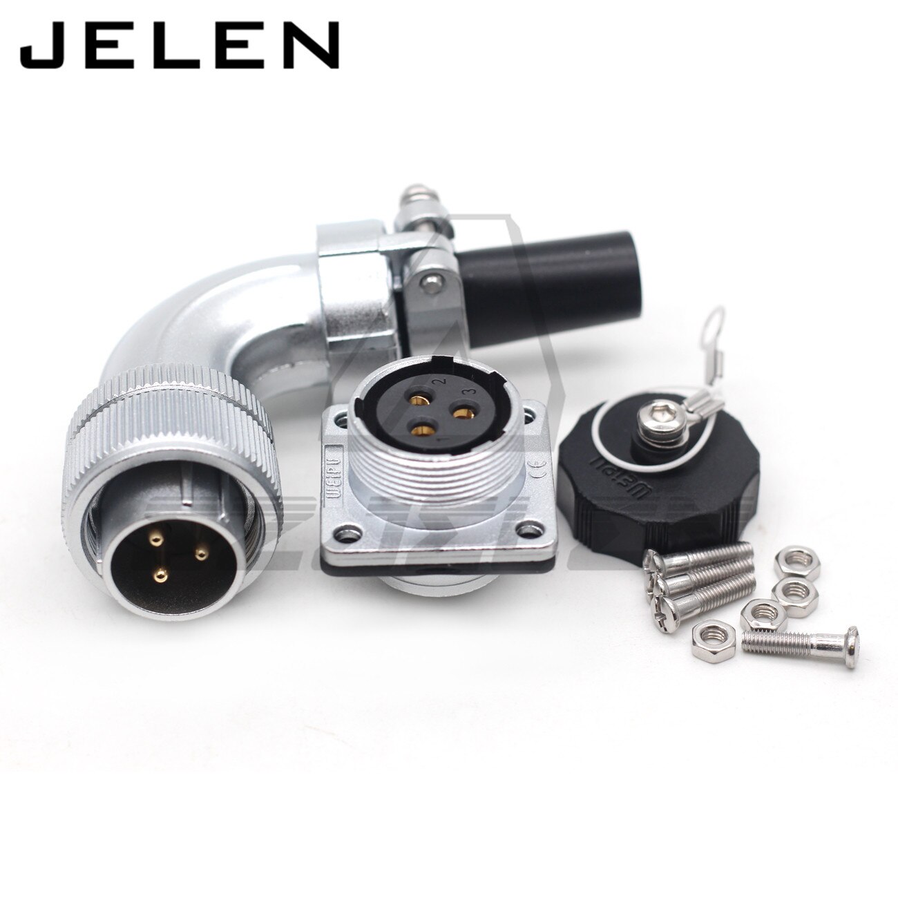 WEIPU WS20 serie 2 3 4 5 7 9 10 12 pin Right angle elbow plug socket connector, Metal waterproof connector IP67: 3 pin