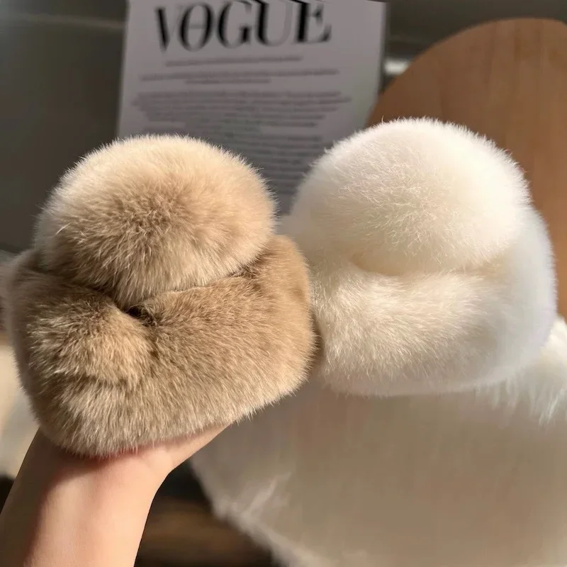 DuoShang automne et hiver loutre fourrure de lapin griffe de cheveux grand carré en peluche pinces à cheveux doux crabe pinces à cheveux femmes accessoires de cheveux