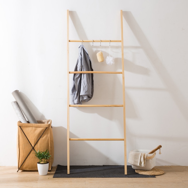 Ladder hanger trapezoidal solid wood coat rack simple bathroom hotel towel rack