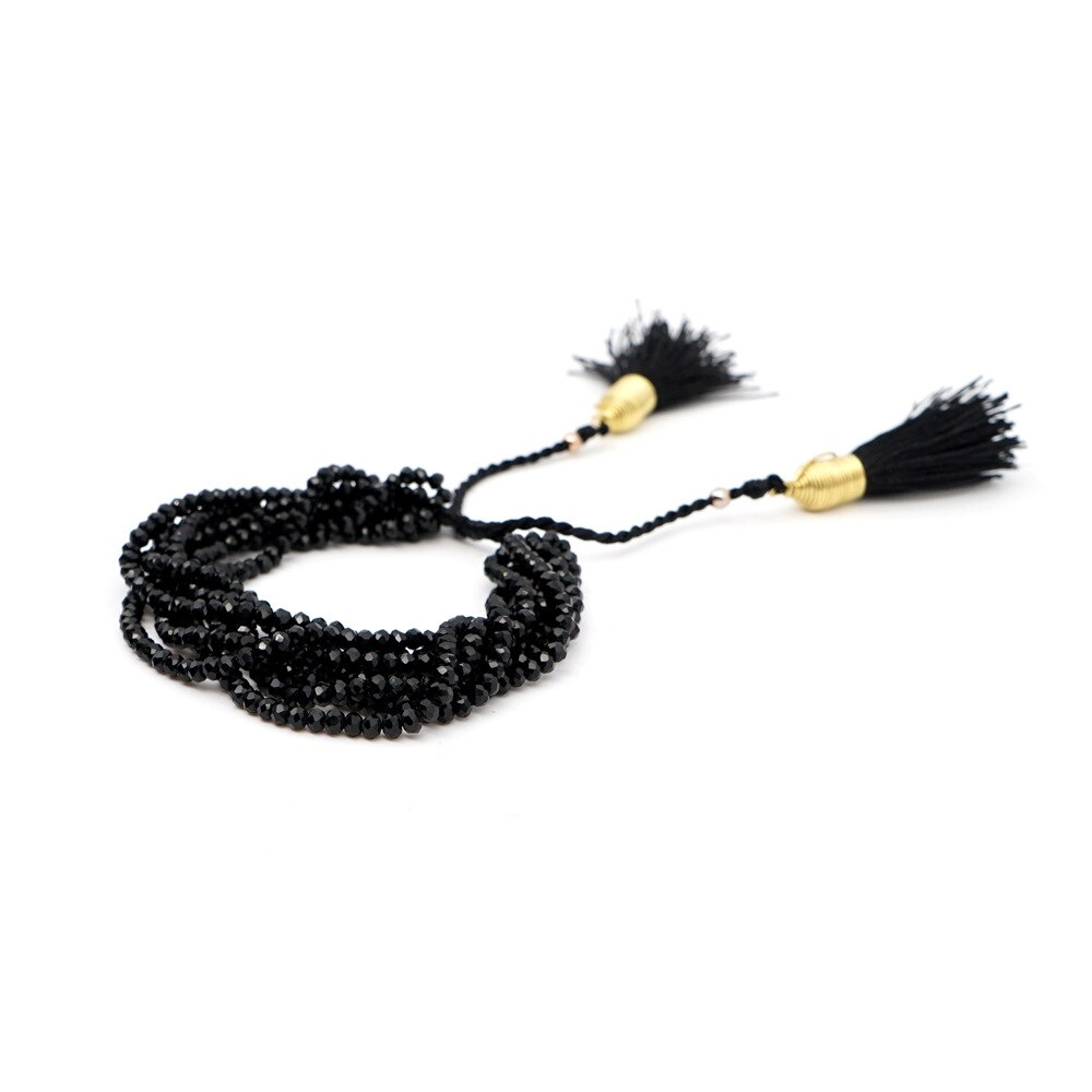 Miyuki Beaded Bracelets Tassel Crystal Gold Black Charm Bracelets Bohe Jewelry women girls: Black - 3