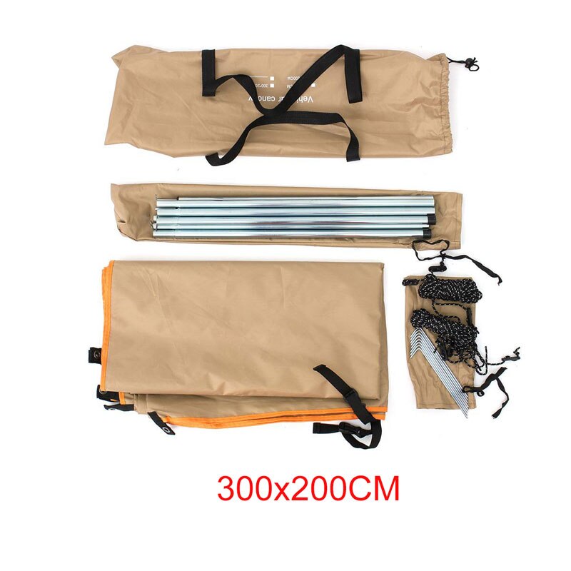 Car Shelter Shade Portable Waterproof Anti-UV Camping Tent Camping Side Car Roof Top Tent Awning Automobile Rooftop Rain Canopy: Khaki 300x200CM