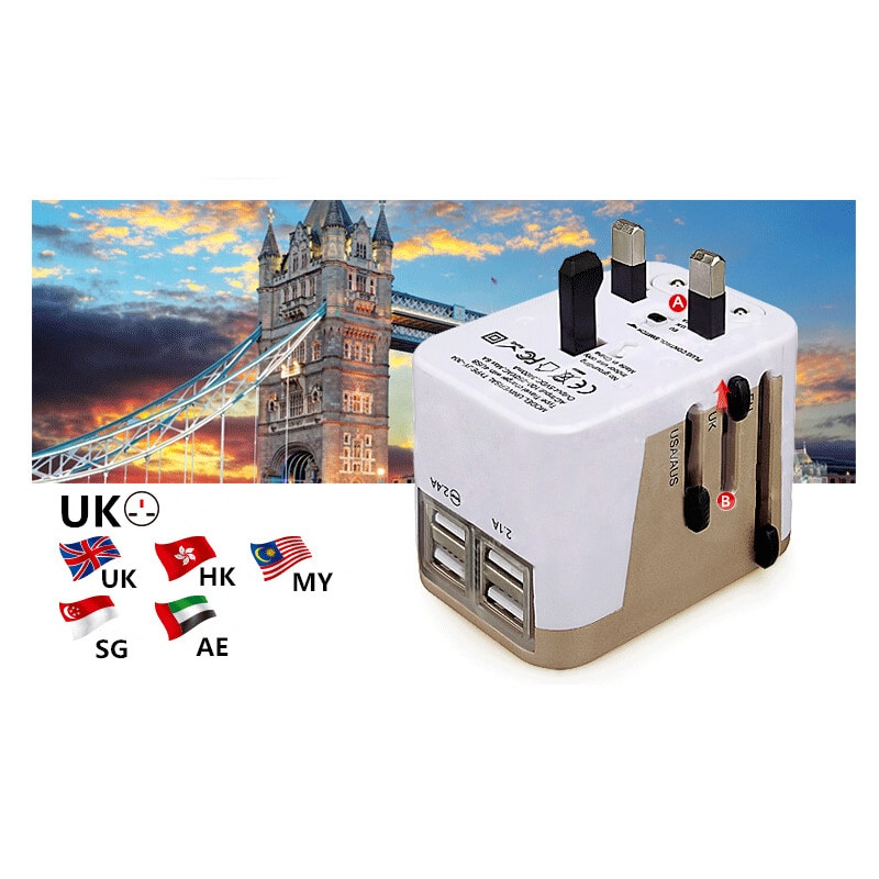 4 Usb-poort Alles in Een Universele Internationale Plug Adapter Met Zak World Travel AC Power Charger Adapter met AU US UK EU Plug