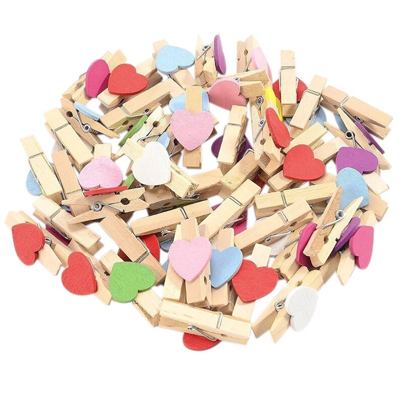 50 Stuks Gemengde Kleuren Mini Houten Peg Fotopapier Peg Craft Clips &amp; 100 Stks/set 25Mm Mini Houten Clip natuurlijke Craft Pin Lijn Foto