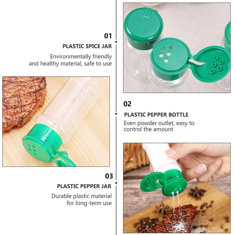 10/12/24/30/40Pcs Kruiden Fles Plastic Spice Pot Peper Shakers Zout Jar Kruiderij flessen Voor Barbecue (Groen/Rood/Zwart)