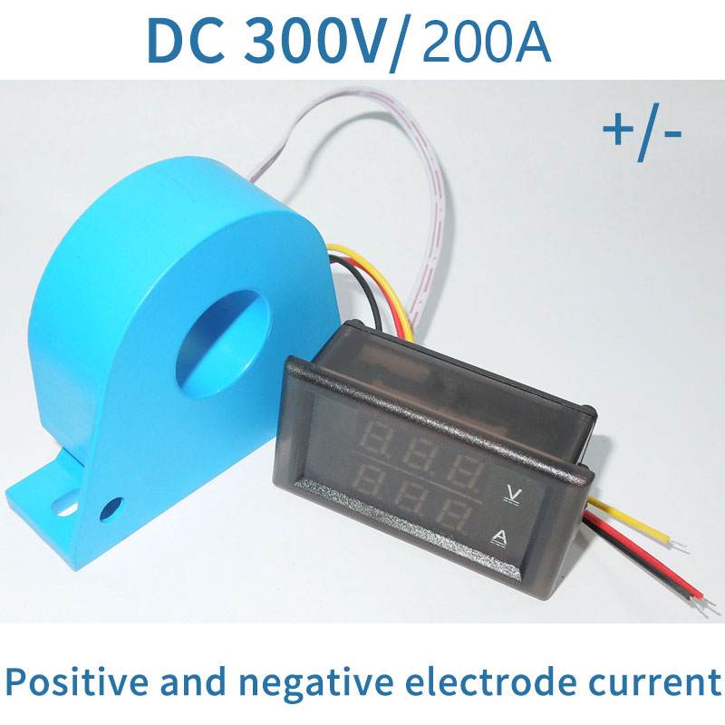 Dc 0-300v 200a digitalt led voltmeter ammet spændingsstrøm panelmåler + shunt ( transformatorer/ct) positiv og negativ strøm