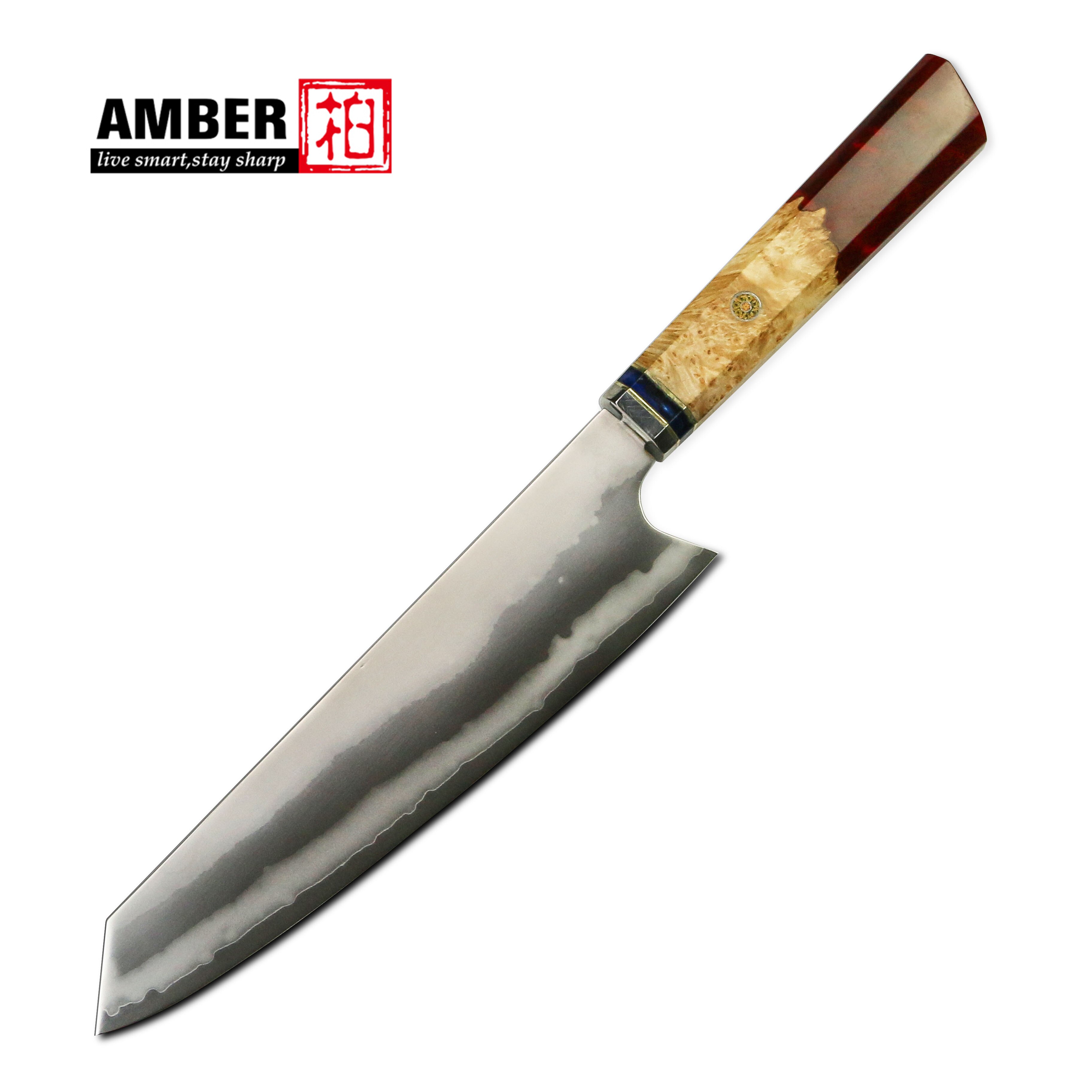 Couteau de Chef de cuisine en ambre de 8 pouces, 7 couches d'acier américain 440C japonais , couperet tranchage manche en résine Gyuto: DK-006D red