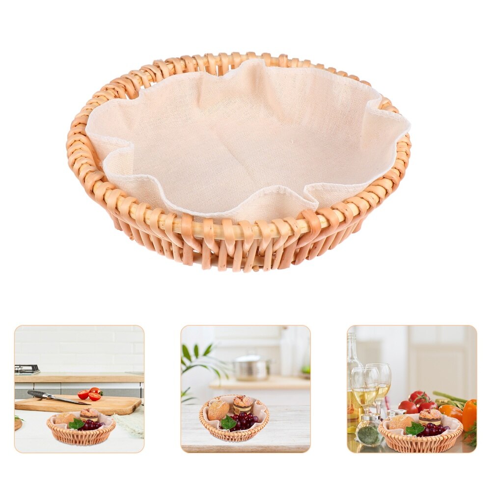 Natural Weaving Basket Wicker Basket Round Basket Hollow Out Bread Box Basket