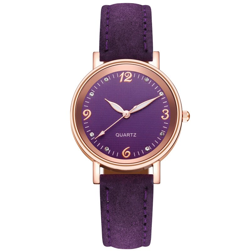2020New Luminous Watch Ladies Black Leather Casual Women Luxury Rhinestone Scale Watchbands Quartz Female Clocks relojes: purple