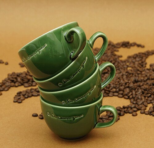 Taza verde creativa de cerámica de 230 ml con platos, tazas de té verdes con salsa de porcelana