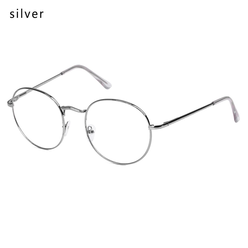 1Pc unisex Jahrgang Lesebrille Runde Metall Klare Linse Gläser SchöNe Katze Ohr Übergroßen Flache Myopie Optische Brillen: runden-Silber-