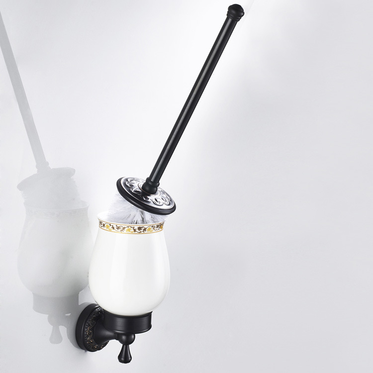 Bathroom Accessories Oil Rubbed Bronze Toilet Brush and Holder, Wall Mounted, Solid Brass / ceramic, Space Saving, Deep Cleaning