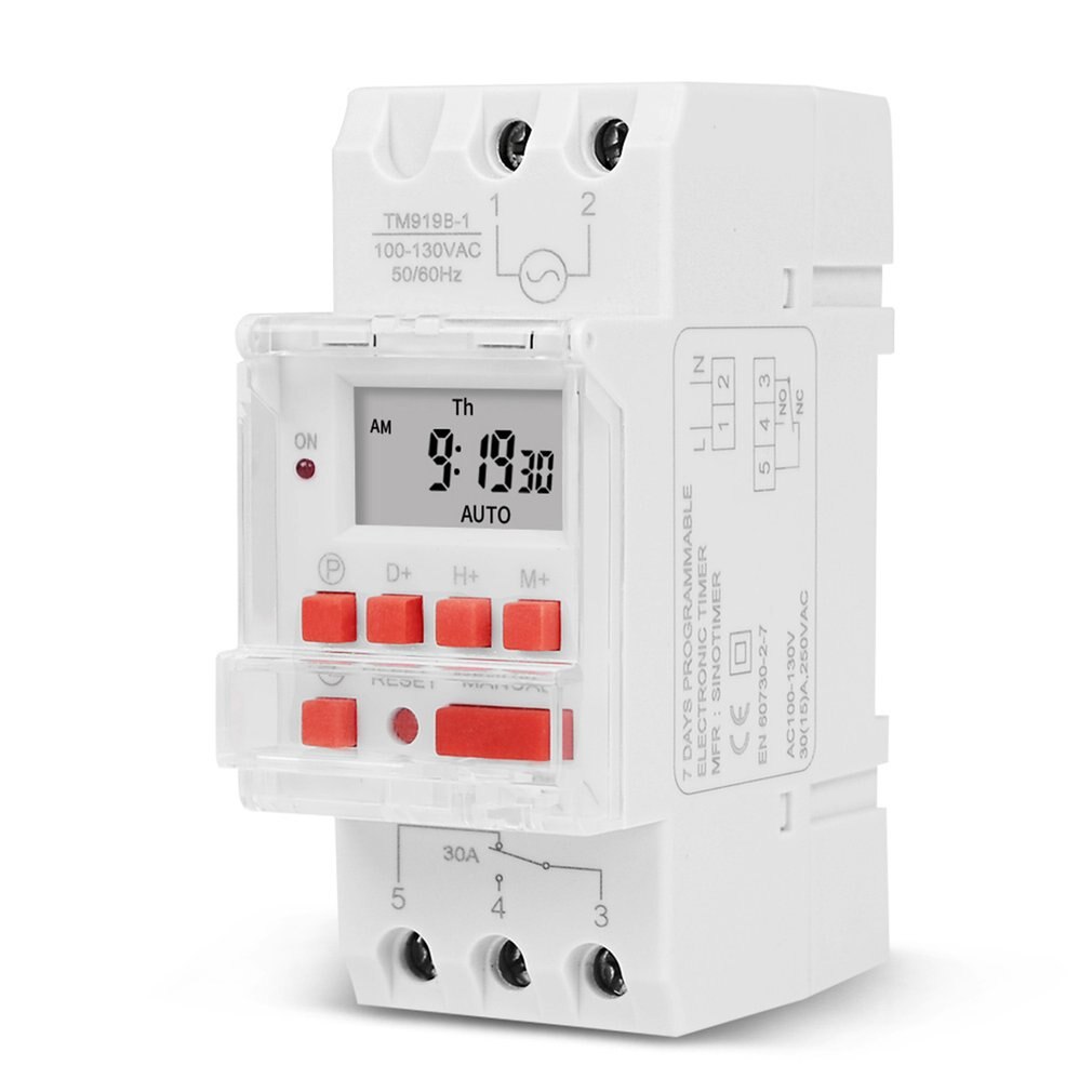 16A DIN RAIL Mount Electronic 7 Days Programmable Digital Industrial Time Switch Relay Timer Control: 110V  AC red