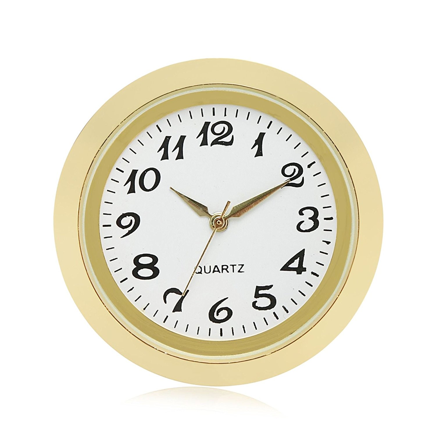 Mini ur indsætte kvarts urværk runde 1 7/16 "  (35mm)  miniature ur passer op hvid urskive guld tone bezel arabiske tal