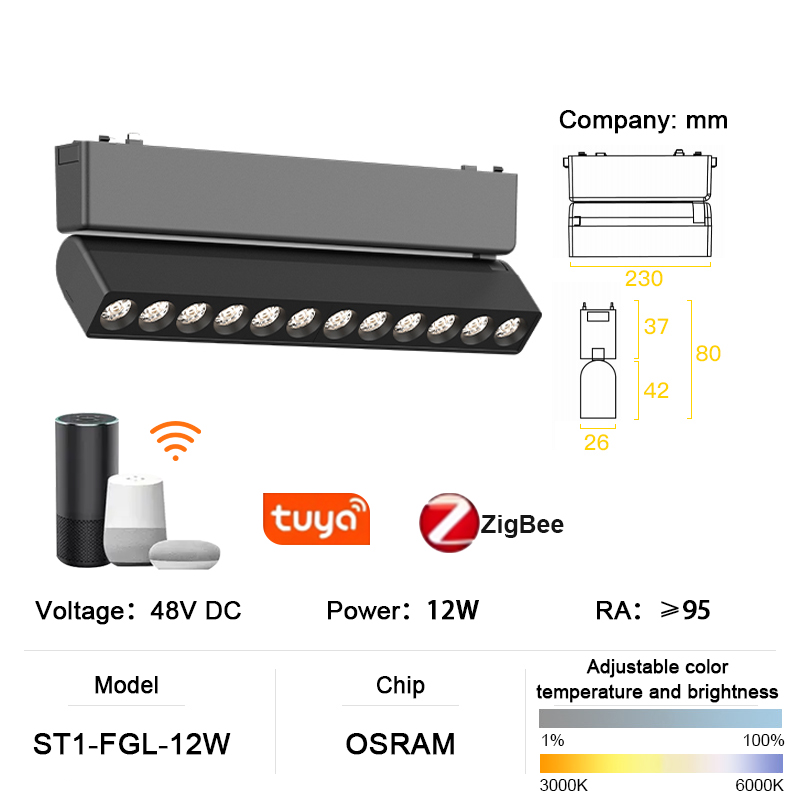 ST1 série Smart TUYA ZIGBEE éclairage sur rail magnétique en aluminium Ultra mince 6mm aucune cellule requise haute dureté luminaire Flexible moderne: changeant