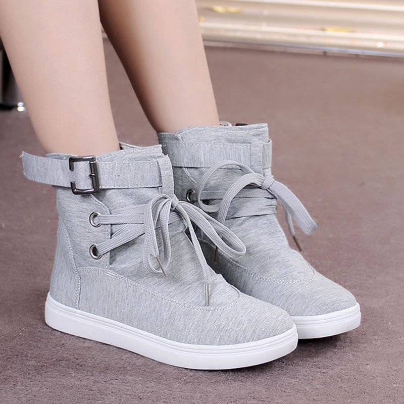 Höst dam boots casual canvas skor dam fiat svart och grå platå skor dam boots