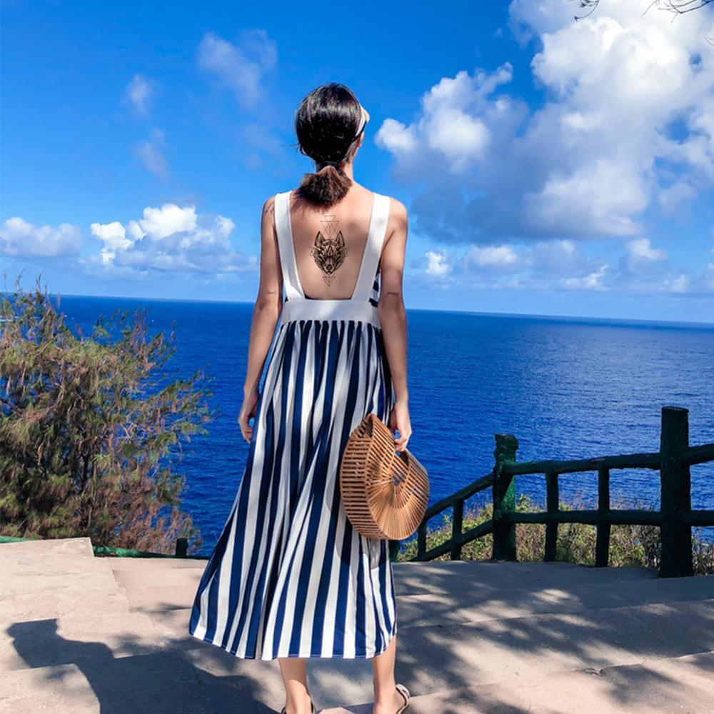 Géométrie losange tatouages temporaire bras Lotus loup hommes tatouage autocollants noir fleur imperméable Tatoos femmes henné pâtes